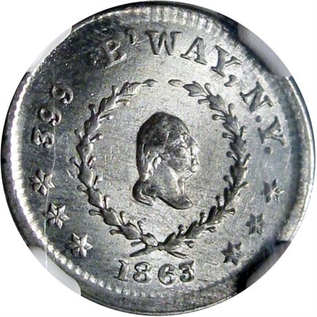 264  -  NY630BB-13e R9 NGC MS64 White Metal Washington New York Civil War token