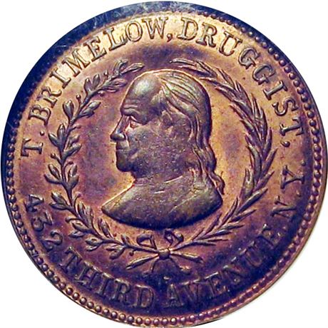 243  -  NY630 K-6a R8 NGC MS64 RB Ben Franklin New York Civil War token