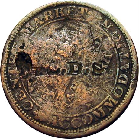 386  -  L. D. S. on an 1837 Centre Market Hard Times token.  Raw FINE