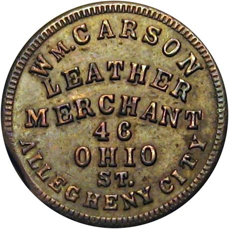 328  -  PA 13A-1a R6 Raw EF+ Allegheny City Pennsylvania Civil War token