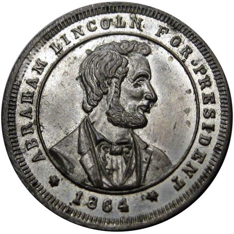 651  -  AL 1864-10 Slvd Br  Raw MS63 Abraham Lincoln Political Campaign token