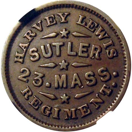 124  -  MA-23-10C R6 NGC AU53 BN Massachusetts Civil War Sutler token