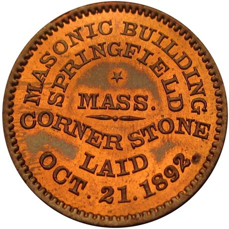 692  -  Bolen JAB-41 Cu  Raw MS62 1892 Springfield MA Masonic Building
