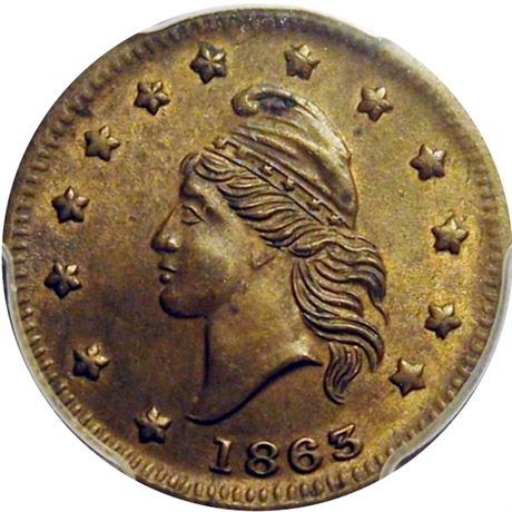 3  -    6D/310 b R9 PCGS MS62 Brass Patriotic Civil War token