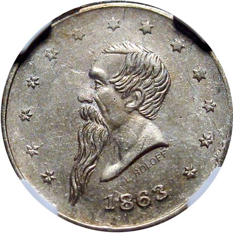 260  -  NY630AQ-4j R8 NGC MS62 German Silver New York Civil War token