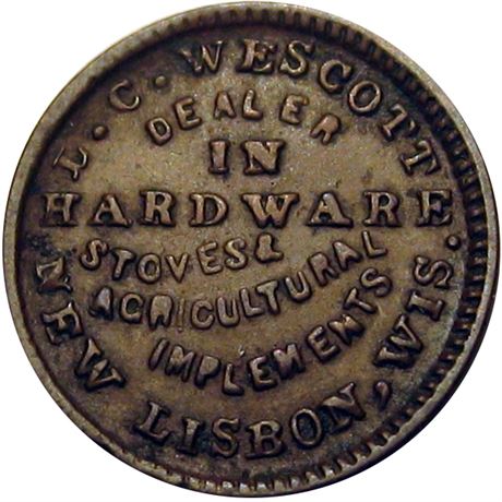 366  -  WI540B-1a R7 Raw EF Details New Lisbon Wisconsin Civil War token