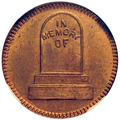 213  -  MI300E-1a R5 NGC MS63 RB Tombstone Eaton Rapids Michigan Civil War token