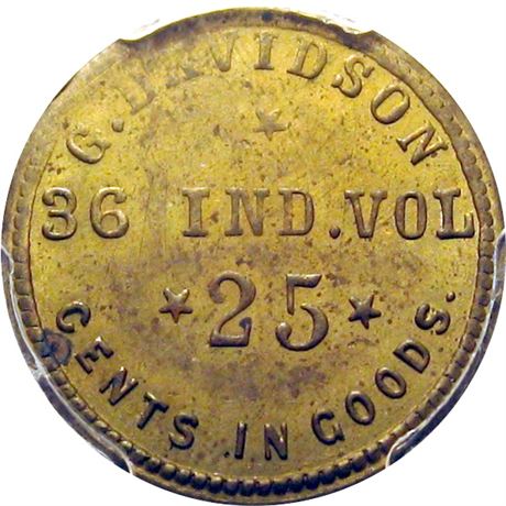 119  -  IN-36-25Ba R8 PCGS MS62 Indiana Civil War Sutler token