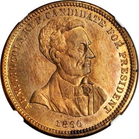 484  -  AL 1860-54 CU  NGC MS67 RB Abraham Lincoln Political Campaign token