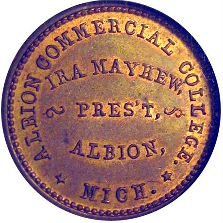 141  -  MI025A-1a R3 NGC MS64 BN Albion Michigan Civil War token
