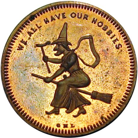 418  -  MILLER NY  491C  NGC MS63 RB Witch on Broomstick New York Merchant token