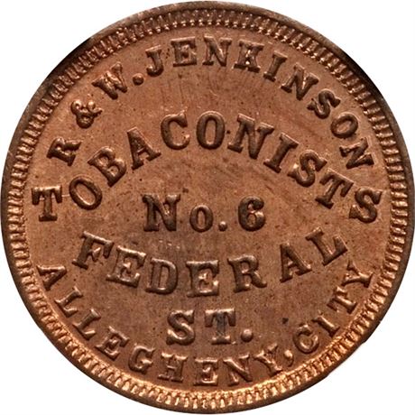217  -  PA 13E-8a R7 NGC MS64 RD Allegheny City Pennsylvania Civil War token