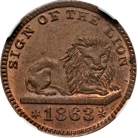 246  -  WI360A-1a R5 NGC MS63 BN Lion La Crosse Wisconsin Civil War token
