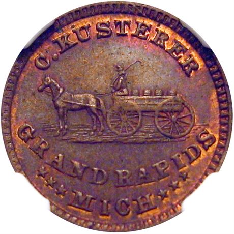 153  -  MI370F-1a R4 NGC MS64 RB Grand Rapids Michigan Civil War token