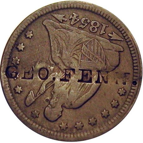270 - GEO. FENN. on both sides of an 1854 Seated Quarter Raw VF