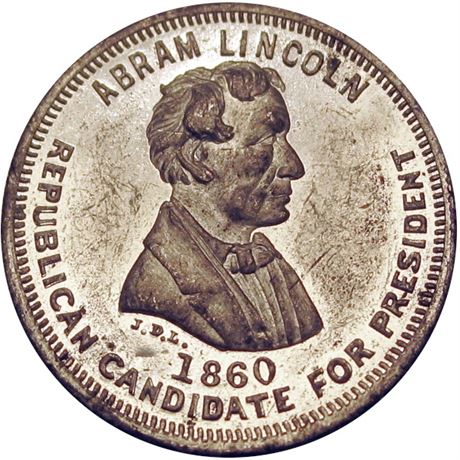 482  -  AL 1860-35 WM  Raw AU+ Abraham Lincoln Political Campaign token