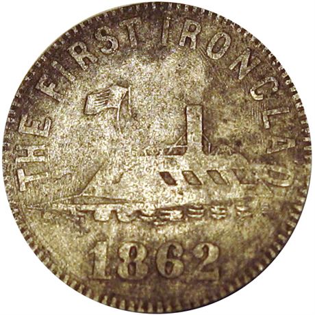 73  -  498/499 Iron R8 Raw VF Merrimac "1862" Patriotic Civil War token