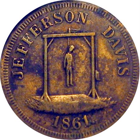 488  -  C 1861-13 BR  PCI VF35 Jefferson Davis Hanging Political Campaign token