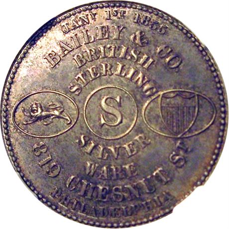 432  -  MILLER PA  33  NGC AU58 Bailey Philadelphia Pennsylvania Merchant token