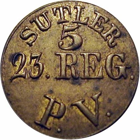100  -  PA-23-05B R9 Raw VF+ 23rd Pennsylvania Volunteers Civil War Sutler token