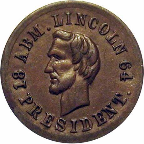 40  -  125/248 a R6 Raw EF+ 1864 Abraham Lincoln Patriotic Civil War token