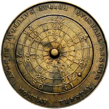 1002  -  1855 Mechanical Calendar Medal  Raw FINE+ Pennsylvania
