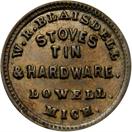 240  -  MI580A-2a R7 Raw EF+ Rare Merchant Lowell Michigan Civil War token