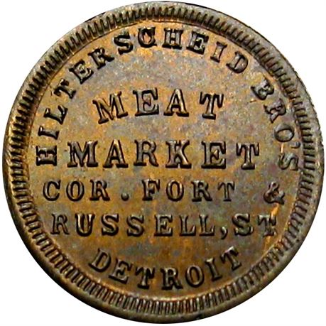 229  -  MI225AM-2b R8 Raw MS62 Brass Detroit Michigan Civil War token