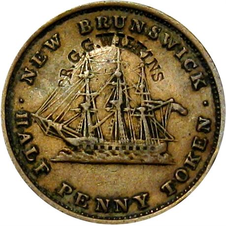448  -  DR. G. G. WILKINS. Curved on 1843 New Brunswick token Raw VF