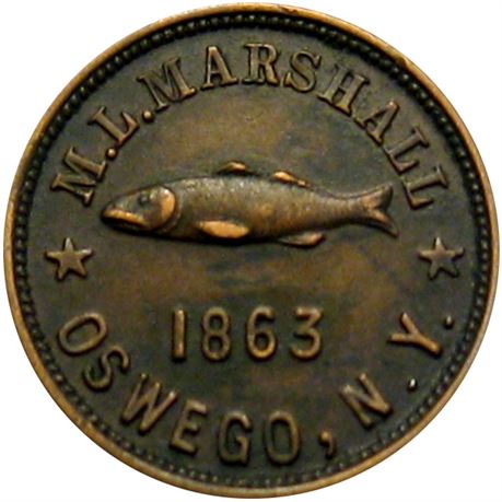259  -  NY695A-2a R1 Raw VF Fishing Tackle Oswego New York Civil War token