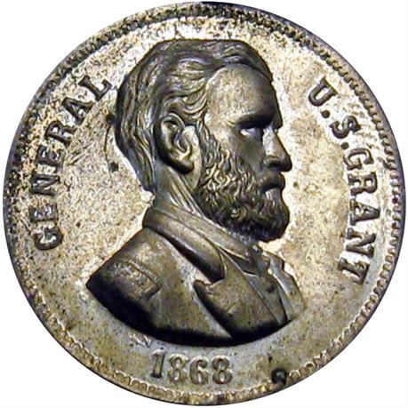 945  -  USG 1868-50 Slvd BR Shell  Raw MS63 U. S. Grant Political Campaign token