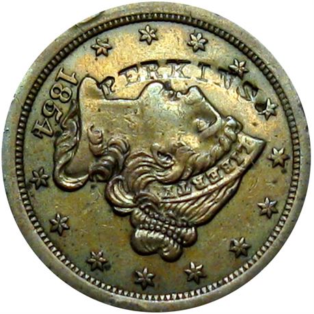 403  -  PERKINS. in a curved punch on obverse of 1854 Half Cent  Raw VF