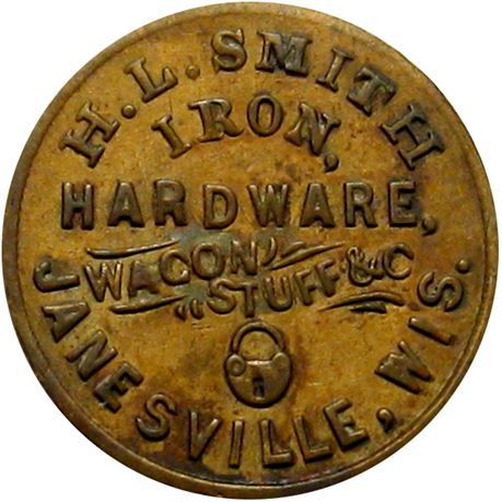 321  -  WI300G-1b R6 Raw EF Brass Janesville Wisconsin Civil War token