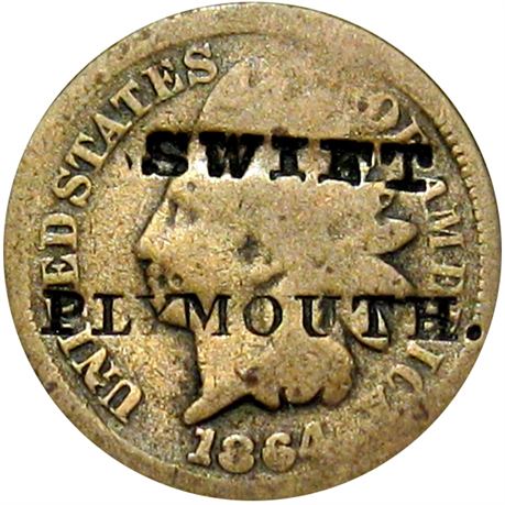 428  -  SWIFT  / PLYMOUTH. on obverse of 1864 Copper Nickel Cent  Raw VF