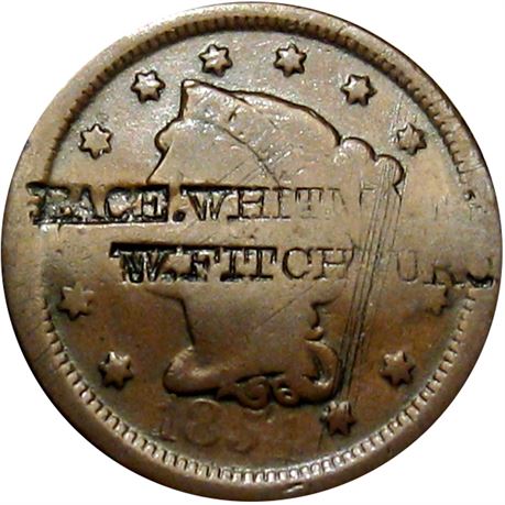 401  -  PACE, WHITMAN & CO. / W. FITCHBURG on both sides of 1854 Cent Raw FINE