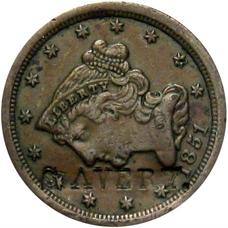 338  -  S. AVERY on obverse of 1851 Half Cent  Raw VF