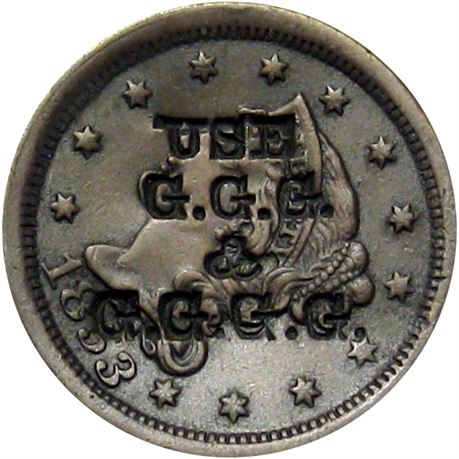 367  -  USE / G.G.G. / & / G.G.G.G on the obverse of an 1853 Cent  Raw EF