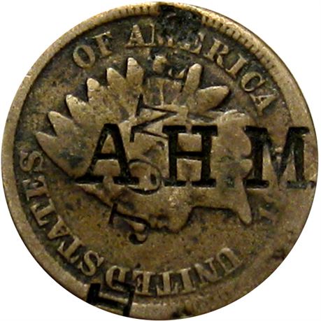 340  -  A. G. BROCK on reverse and L. JONES  and A. H. M. on 1860 Cent  Raw VF