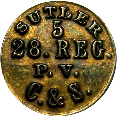 181  -  PA-28-5B R8 Raw EF 28th Pennsylvania Civil War Sutler token