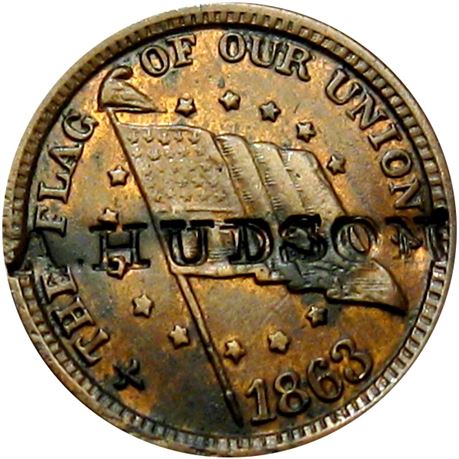 374  -  A. HUDSON on the obverse of a Patriotic Civil War token  Raw VF