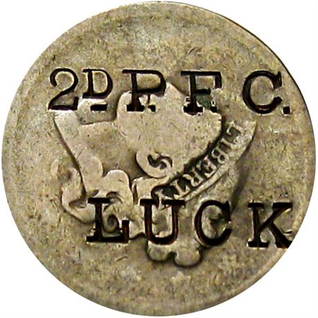 388  -  2D P. F. C. / LUCK on obverse of 1837 Cent  Raw EF