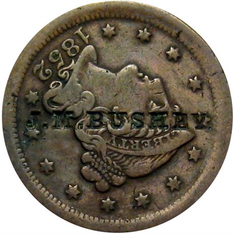 343  -  J. M. BUSHEY on obverse of 1852 Cent  Raw EF