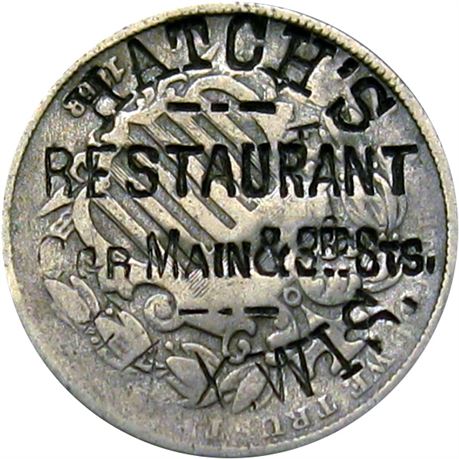 372  -  HATCH'S RESTAURANT Cor Main & 3rd Sts. LAX, WIS. on 1868 Nickel Raw VF