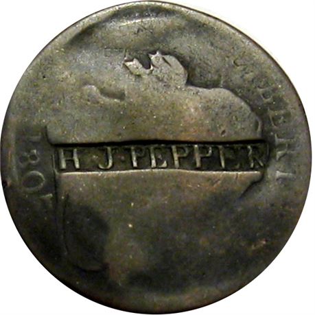 404  -  H - J - PEPPER on obverse of 1807 Half Cent  Raw VF