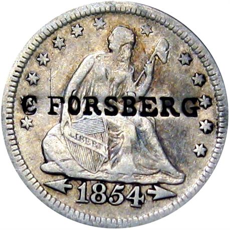 362  -  C. FORSBERG on obverse of 1854 Quarter  Raw EF