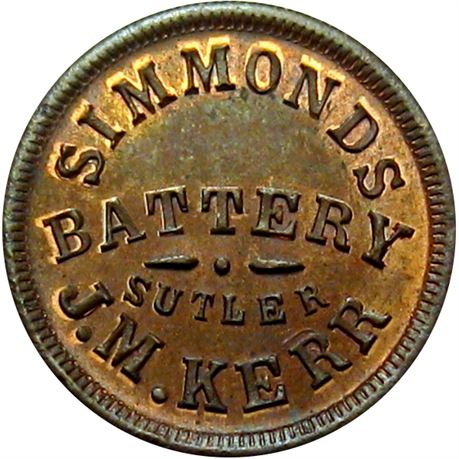 172  -  KY-01-25C R7 Raw MS63 Kentucky Simmonds Battery Civil War Sutler token