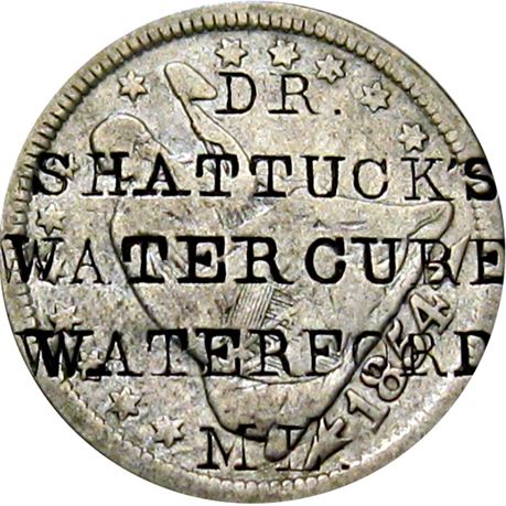 417  -  DR. / SHATTUCK'S / WATER CURE / WATERFORD / ME. on 1854 Quarter Raw VF