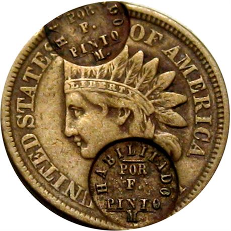 406  -  HABILITADO / POR / F. / PINTO / M twice on obverse of 1861 Cent Raw EF