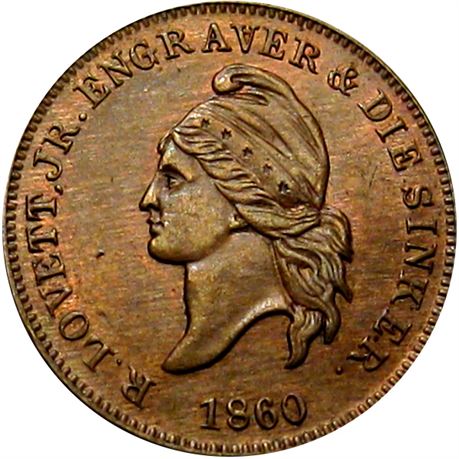 871  -  MILLER PA 355  Raw MS63 Robert Lovett Philadelphia Merchant token