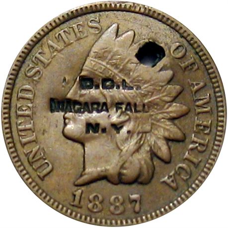 384  -  D. D. L. / NIAGARA FALLS / N.Y. on the obverse of 1887 Cent  Raw VF